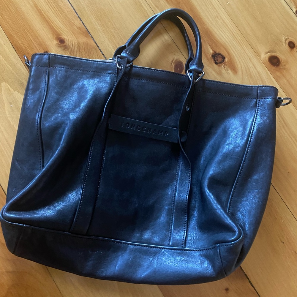 Great condition black leather Longchamp tote